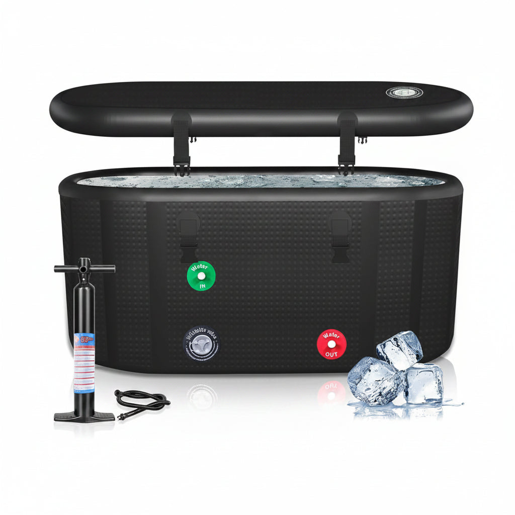 XXL Cold Plunge Tub for Athletes, Compatible with Water Chillers, 195 Gallon Inflatable Cold Plunge with Insulated Lid, Portable Ice Plunge Bathtub for Adult, Ice Tub Outdoor for Cold Water Therapy(C)