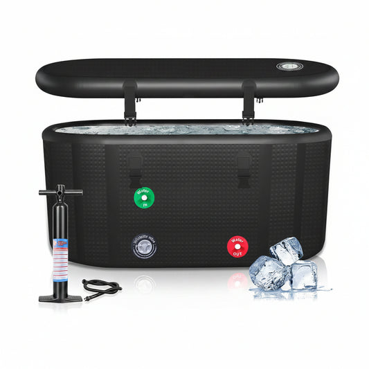 XXL Cold Plunge Tub for Athletes, Compatible with Water Chillers, 195 Gallon Inflatable Cold Plunge with Insulated Lid, Portable Ice Plunge Bathtub for Adult, Ice Tub Outdoor for Cold Water Therapy(C)
