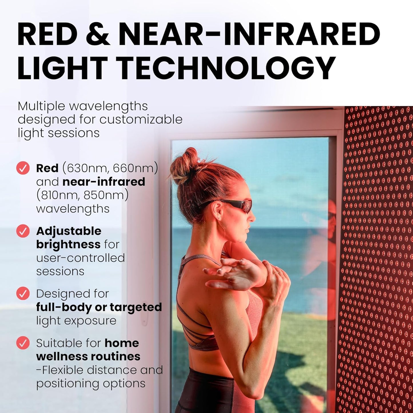 Red Light Therapy Panel Device – Full Body Panel, 630Nm 660Nm 810Nm 850Nm Red & near Infrared Light Therapy, 300 Quad Chip Leds, Brightness Control, Pulse Mode – ULTRA1500