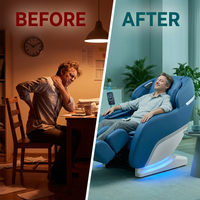 Blue Faux Leather Zero Gravity Recliner 3D Programmable Massage Chair — Before & After