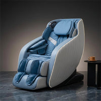 Blue Faux Leather Zero Gravity Recliner 3D Programmable Massage Chair — Studio Shot