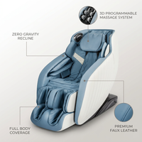 Blue Faux Leather Zero Gravity Recliner 3D Programmable Massage Chair — infographic