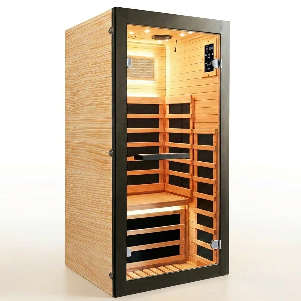 Infrared Sauna 1 Person Far Infrared Sauna Low EMF Indoor Sauna with Starry Light Ceiling Speakers Personal Dry Sauna for Home Gym Spa Fast Heating Easy Assembly 30.7X 30.7X62.2 — Studio Shot