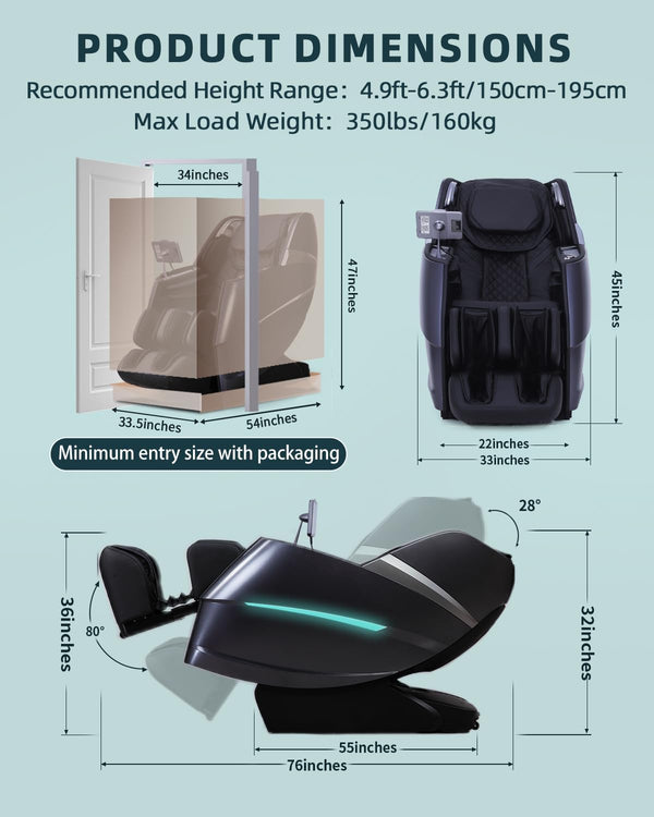 4D Full Body Massage Chair with Zero Gravity, SL-Track, Black