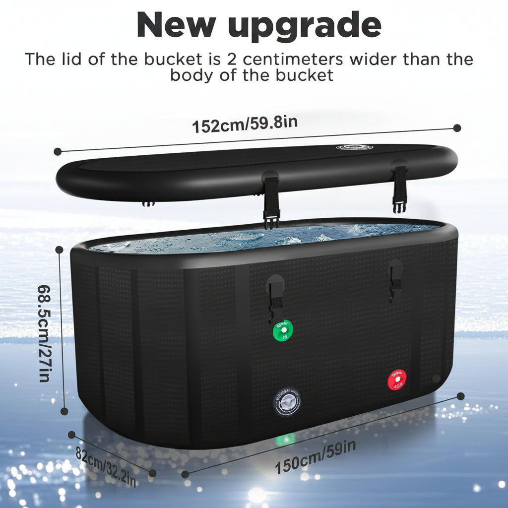 XXL Cold Plunge Tub for Athletes, Compatible with Water Chillers, 195 Gallon Inflatable Cold Plunge with Insulated Lid, Portable Ice Plunge Bathtub for Adult, Ice Tub Outdoor for Cold Water Therapy(C)
