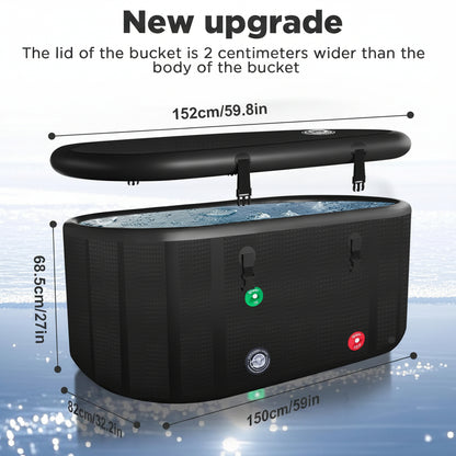 XXL Cold Plunge Tub for Athletes, Compatible with Water Chillers, 195 Gallon Inflatable Cold Plunge with Insulated Lid, Portable Ice Plunge Bathtub for Adult, Ice Tub Outdoor for Cold Water Therapy(C)